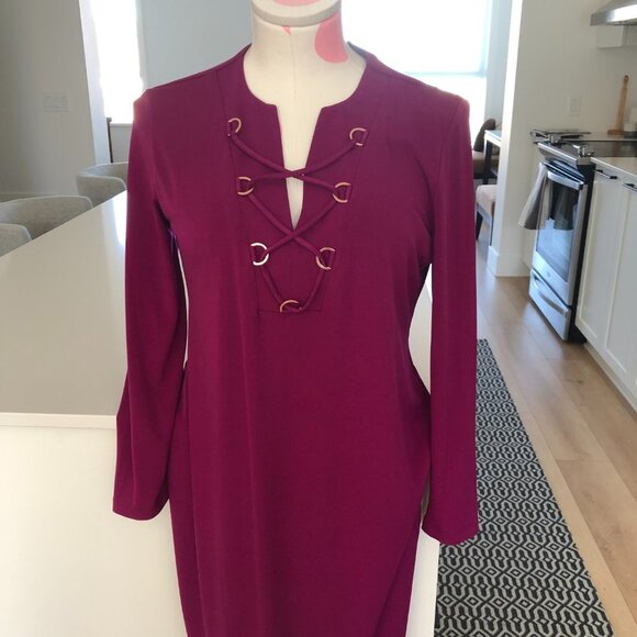 Ivanka Trump V Neck with Lacing Detail 3/4 Sleeve Dress Bold Purple Size S - Picture 6 of 12